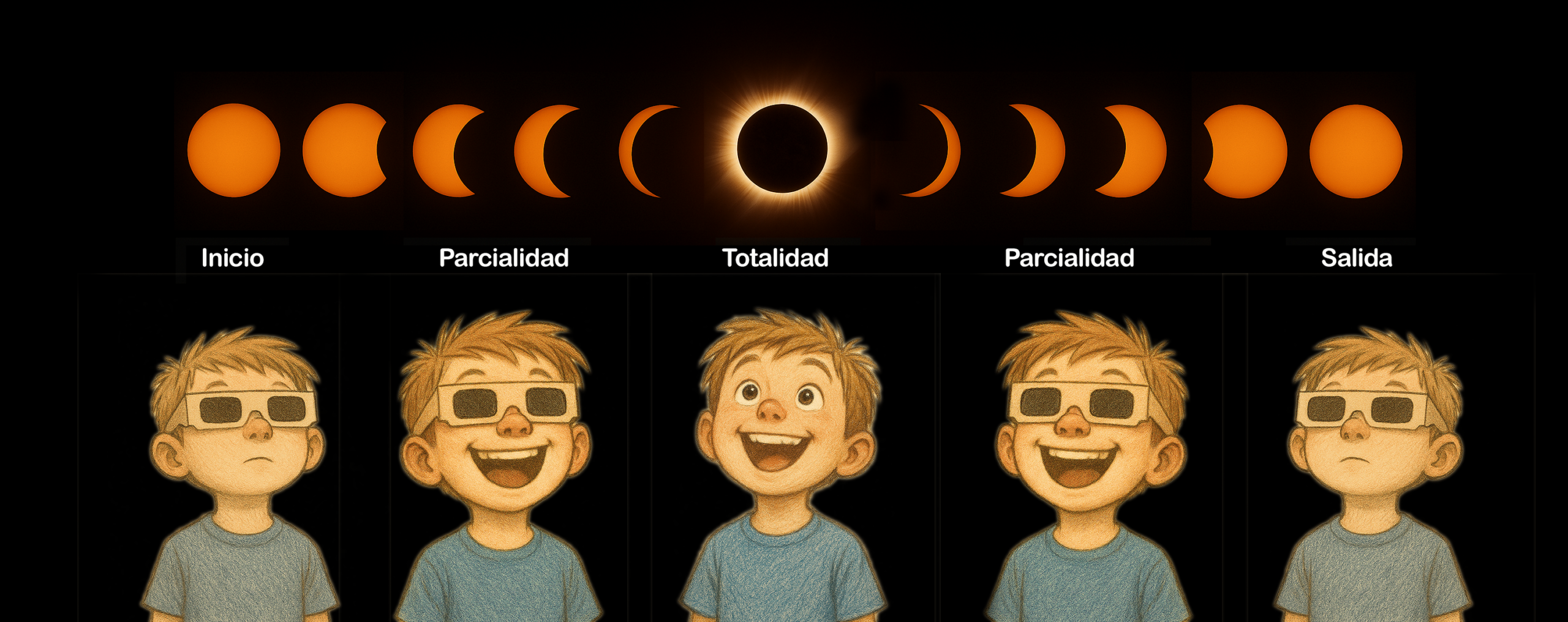Secuencia de imagenes del Sol durante un eclipse total