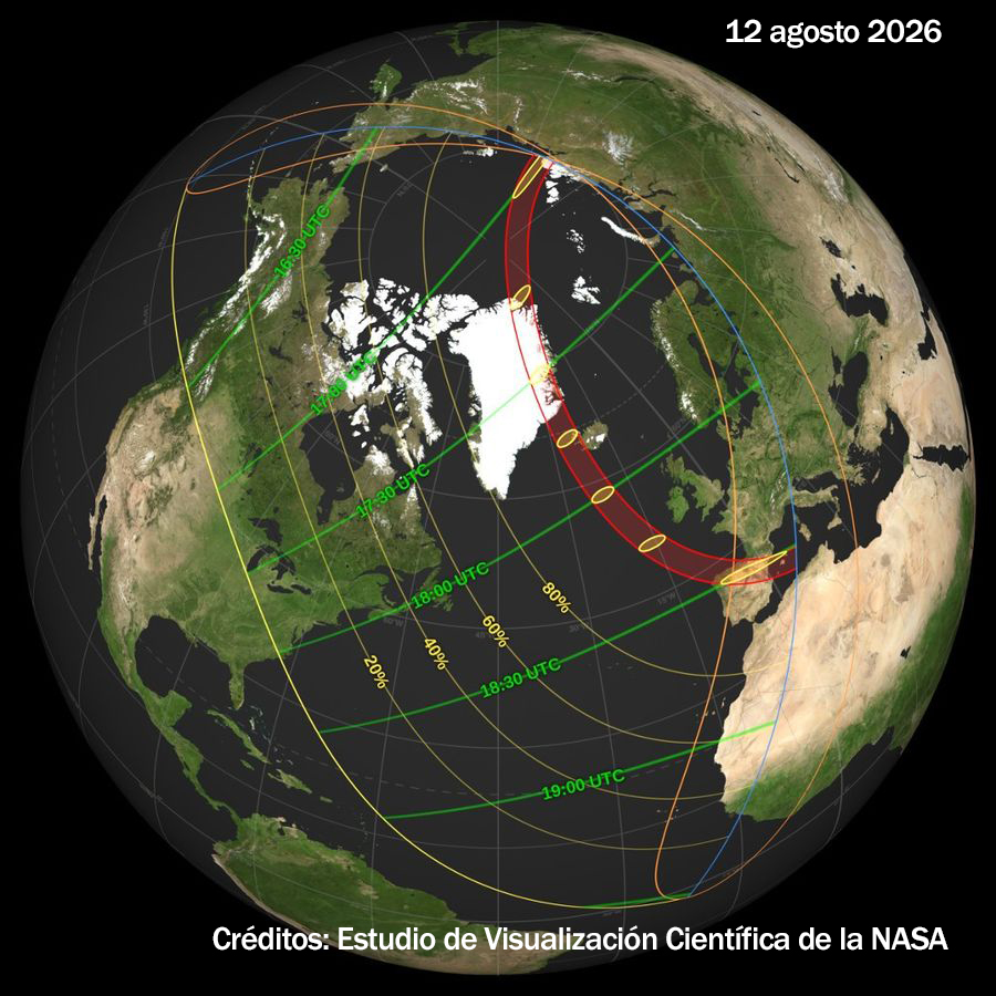 Franja de terreno desde donde el Sol se ve totalmente eclipsado en 2026