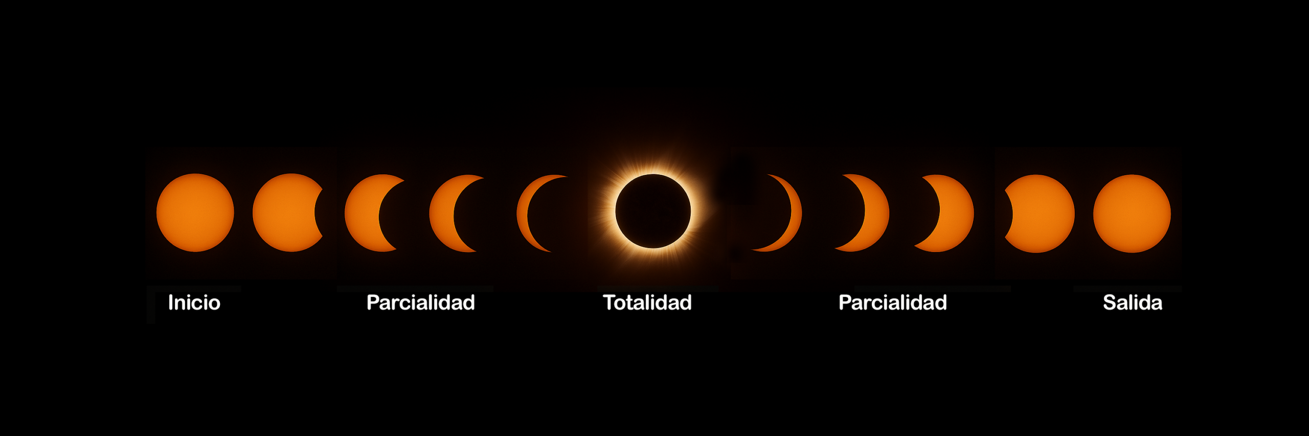Secuencia de imagenes del Sol durante un eclipse total
